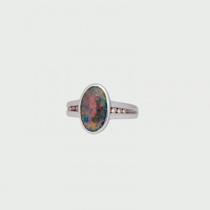 18K W/G Black Opal & Diamond Ring 4.50cts 6RD=0.12cts
