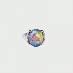 14K W/G Black Opal & Diamond Ring Opal 6.10cts  DIA 22RD=0.09cts