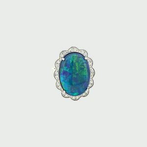 18K W/G Black Opal & Diamond Ring 10.54cts 24RD= 0.22cts