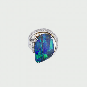 Platinum Boulder Opal & Diamond Ring 7.96cts 0.34cts