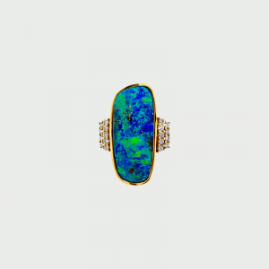 18K Y/G Boulder Opal & Diamond Ring 11.03cts 0.44cts