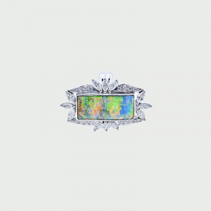 18K W/G Boulder Opal & Diamond Ring 7.09cts 1.34cts
