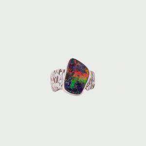 Platinum Boulder Opal & Diamond Ring 7.02cts DIA 0.30cts