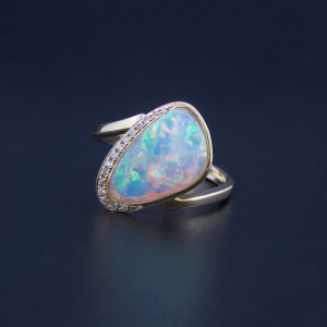 14K Y/G Light Opal & Diamond Ring