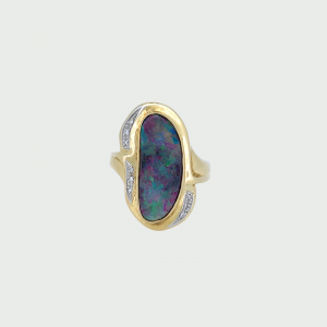 18K Y/G & Platinum Boulder Opal & Diamond Ring 3.64/0.04cts