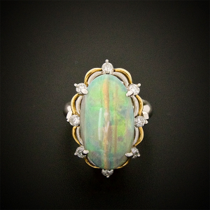 Platinum & 18K Y/G Light Opal & Diamond Ring Opal 3.94 / 8 RD = 0.38cts