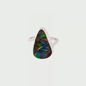 14K W/G Boulder Opal & Diamond Ring  3.85cts  DIA 0.15cts