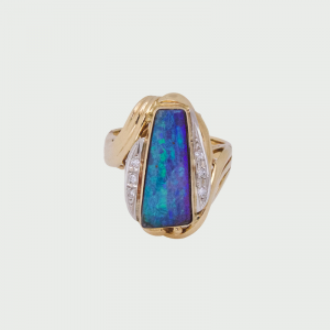 18K Y/G & Platinum Boulder Opal & Diamond Ring 3.70cts 0.06cts