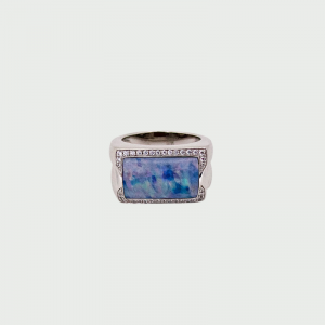 S/S R/P Boulder Opal & CZ Ring