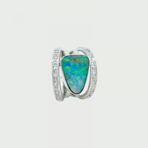 Platinum Boulder Opal & Diamond Ring 2.15cts 0.18cts