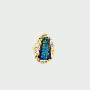 18K Y/G + Platinum Boulder Opal & Diamond Ring 6.30cts 0.05cts
