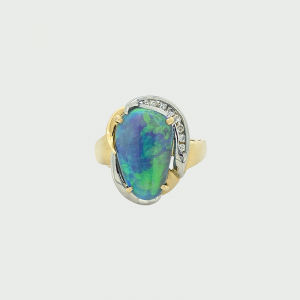 18K Y/G + Platinum Black Opal & Diamond Ring 3.48cts 0.09cts