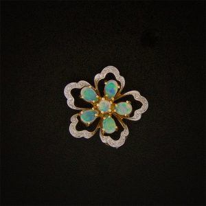 14K Y/G Light Opal & Diamond Pendant 0.58cts 0.08cts