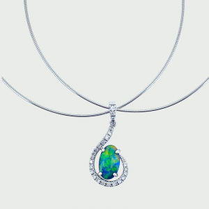 18K W/G Black Opal & Diamond Pendant 1.25cts 24RD=0.24cts