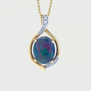 14K Y&W/G Black Opal & Diamond Pendant 4.99cts 9RD=0.06cts