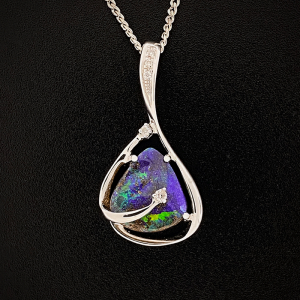 14K W/G Boulder Opal & Diamond Pendant 2.27cts 5=0.04cts