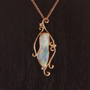 14K R/G Light Opal & Diamond Pendant 2.27cts 0.04cts