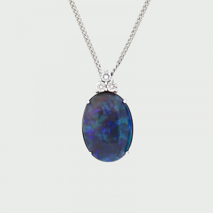 14K W/G Black Opal & Diamond Pendant 6.97cts 0.23cts