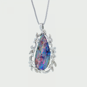 18K W/G Boulder Opal & Diamond Pendant 14.15cts 0.25cts