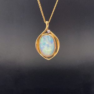 14K Y/G Light Opal & Diamond Pendant 1.51cts 0.02cts