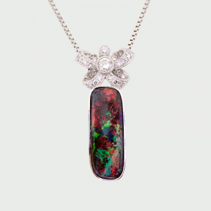 Platinum Boulder Opal & Diamond Pendant 3.46cts 0.26cts + Platinum Chain