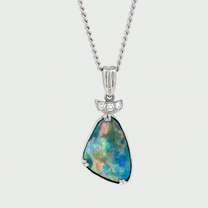 Platinum Boulder Opal & Diamond Pendant 3.55cts 0.067cts