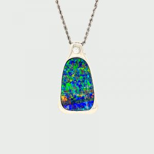 Platinum Boulder Opal & Diamond Pendant 22.30cts 0.10cts + Platinum Chain 51cm