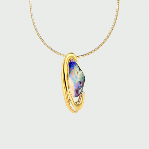 18K Y/G Boulder Opal & Diamond Pendant/Brooch 21.60cts