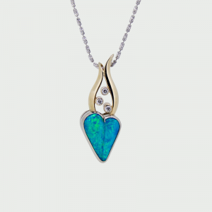 18K W/G Boulder Opal & Diamond Pendant 3.23cts 0.19cts + Chain