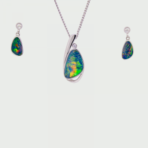 S/S R/P Doublet Opal Earrings & CZ Pendant Set