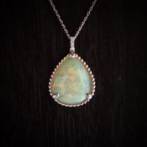 Platinum Light Opal & Diamond Pendant 10.03cts 0.03cts + Chain