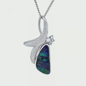 18K W/G Boulder Opal & Diamond Pendant 6.67cts 0.15cts