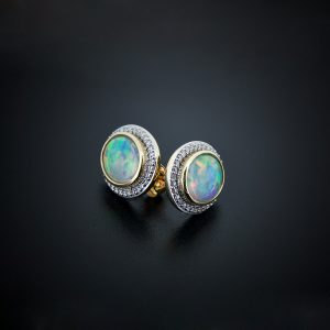 14K W&Y/G Light Opal & Diamond Earrings 1.34cts 6RD=0.26cts