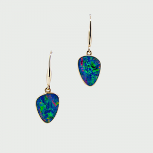 14K Y/G Doublet Opal Earrings 9.89cts