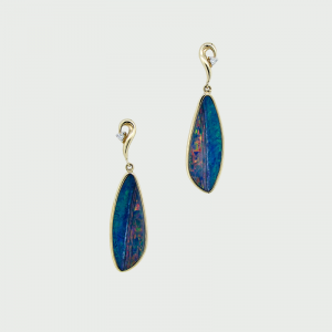 14K Y/G Doublet Opal & Diamond Earrings 9.00cts 0.04cts