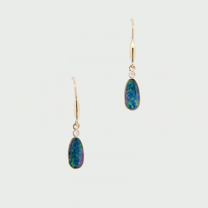 14K Y/G Doublet Opal & Diamomd Earrings