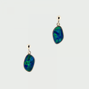 14K Y/G Doublet Opal Earrings 4.05cts