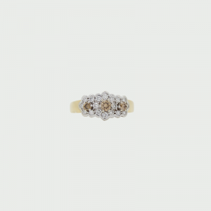 18K Y&W/G Champagne & White Diamond Ring C5 SI 3RD=0.29cts  H SI 18RD=0.42cts