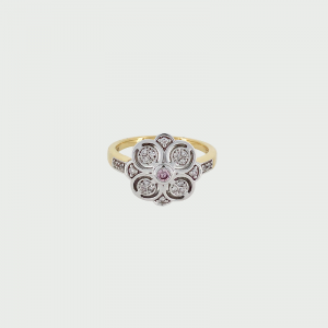 18K Y&W/G Pink & White Diamond Ring  5P SI  1RD=0.425cts  H SI 20RD=0.13cts