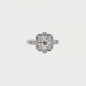 18K W/G Champagne & White Diamond Ring  C5 SI 1RD=0.05cts  H SI 20RD=0.125cts