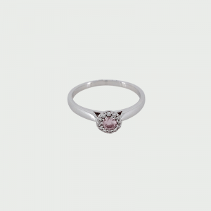 18K W/G Pink & White Diamond Ring 6BP/SI / 1RD=0.15cts   H/SI 2RD=0.07cts