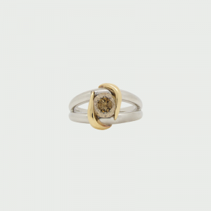 Platinum & 18K Y/G Champagne Diamond Ring C3 SI 1.172cts