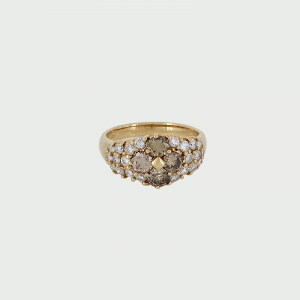 18K Y/G Champagne & White Diamond Ring C4-C5 I1 4RD=0.86cts 22RD=0.56cts