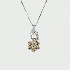 18K W/G Champagne Pendant C3 SI-I1 10RD=1.00cts + 18K White Gold Chain