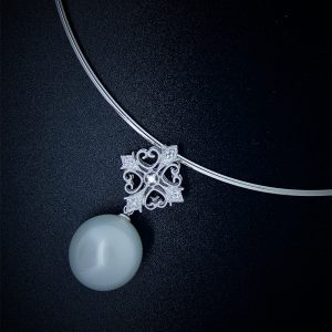 18K W/G White South Sea Pearl & Diamond Pendant 15mm 0.05cts