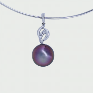 S/S R/P Black South Sea Pearl & CZ Pendant 13mm
