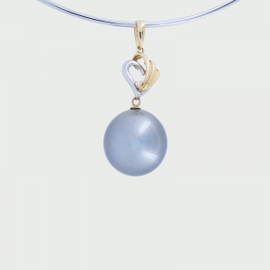 18K Platinum & Y/G Black South Sea Pearl & Diamond Pendant 15mm
