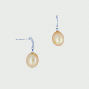 18K W/G Gold South Sea Pearl & Diamond Earrings 10mm 0.08cts
