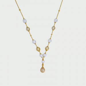 18K Y/G Gold & White South Sea Pearl Necklace 8-12mm 12pcs