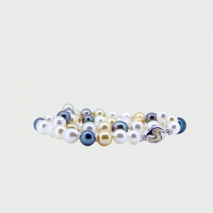 Gold,White & Black South Sea Pearl Strand 7-10mm 47pcs + S/S R/P Clasp